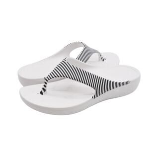 Alegria Ode Women Thong-Toe Flip Flop Sz 9.5 White/Black Stripes EVA Lightweight